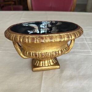 Vintage Italian Gold Leaf Gilt Terra Cotta Pedestal Bowl